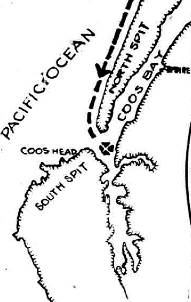 A hand-drawn map of the mouth of Coos Bay
